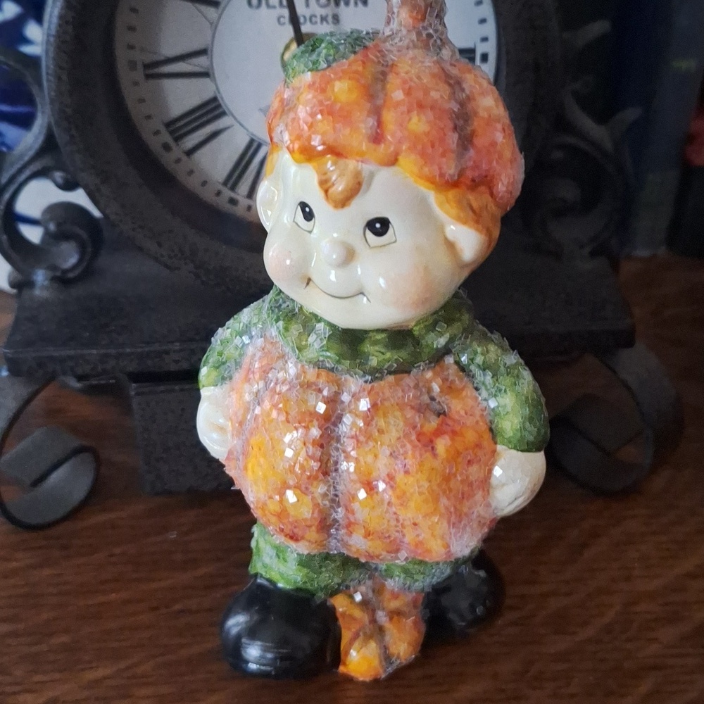 Vintage Porcelain Halloween Boy in Pumpkin and Girl in Ghost Costume Figurines - Picture 2 of 8
